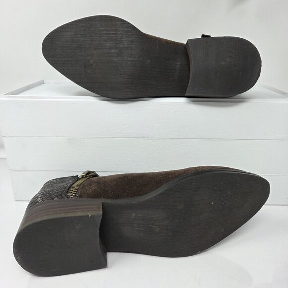 Very Volatile Greyson Brown Suede Ankle Booties Faux Snakeskin Heel Women’s 7 - Picture 8 of 9